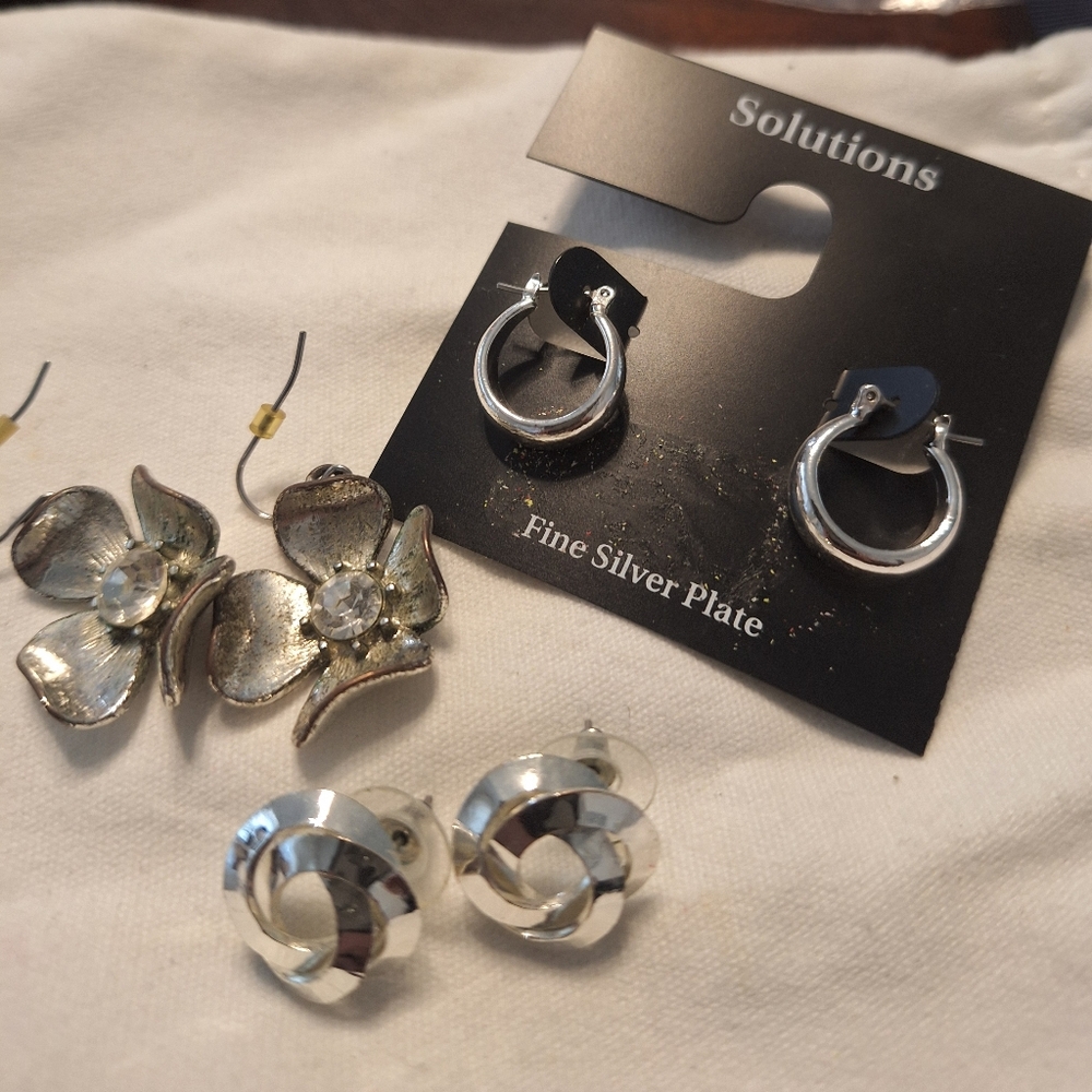 Silver Hoop Earrings NWT & 2 Other Pairs.
